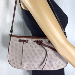 🦆Dooney & Bourke Brown Leather & Trim Logo Canvas Mini Shoulder Bag Purse